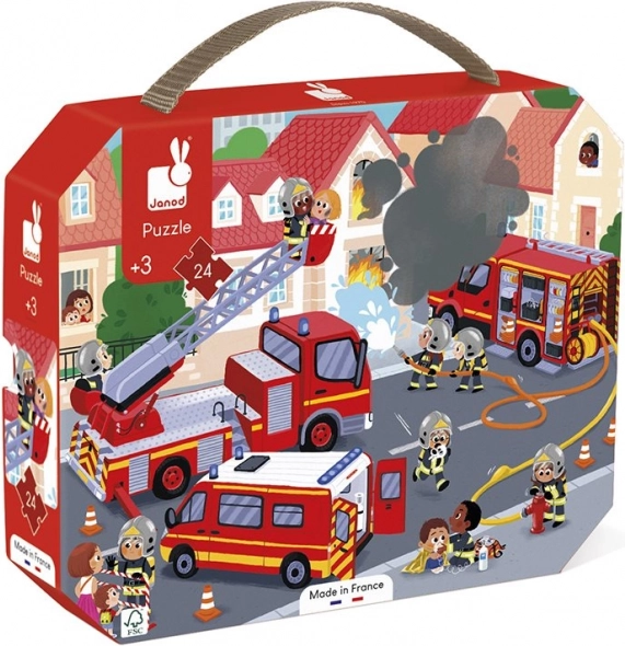 JANOD Puzzle dans une valisette Pompiers 24 pièces