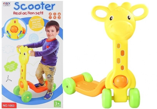 Trottinette enfant 4 roues girafe jaune
