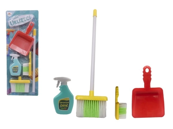 Kit de nettoyage / femme de ménage avec accessoires en plastique 5 pièces sur carte 21,5x57,5x5cm