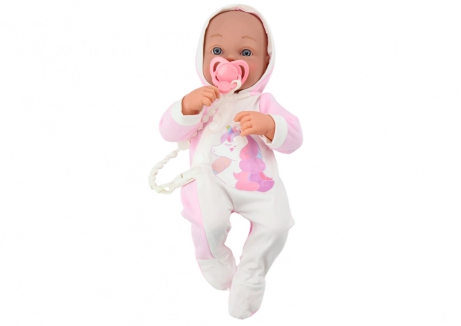 Poupée bébé avec tétine Corps Licorne Couverture rose Accessoires 35 cm