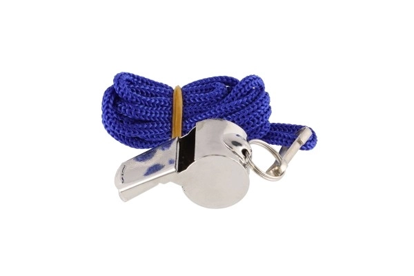 Sifflet avec cordelette métal/tissu 5 cm sur carte