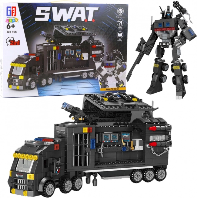 Jeu de construction 8‑en‑1 SWAT – véhicules de police et robot, 826 pièces