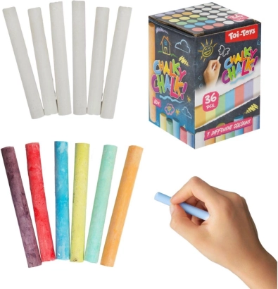 Craies pour tableau blanches et colorées, 36 pièces en boîte