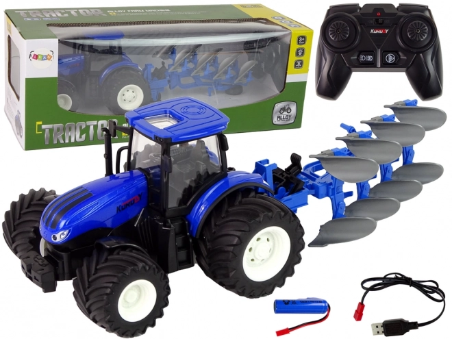 Tracteur radiocommandé 1:24 Charrue bleue en métal