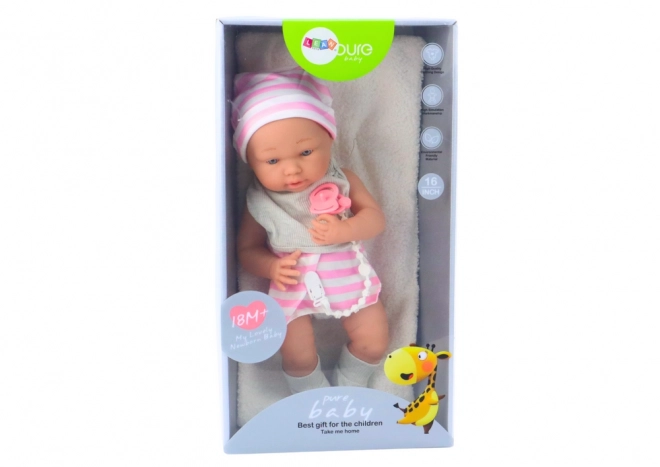 Poupon en Tissu en Tenue Blanc-Rose avec Bonnet et Sucette