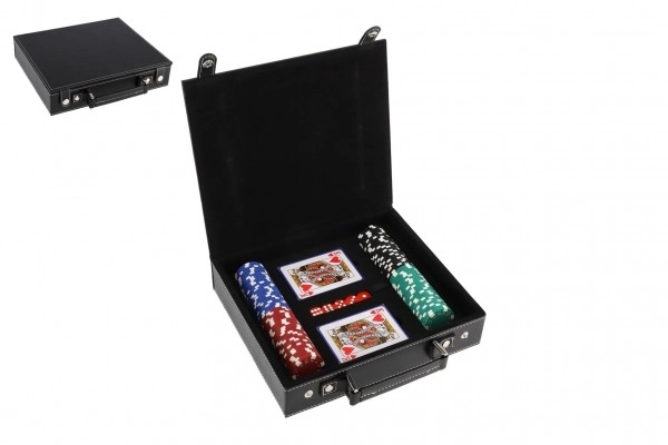 Ensemble de poker 100 pièces + cartes + dés dans une mallette en boîte 28x25x8cm