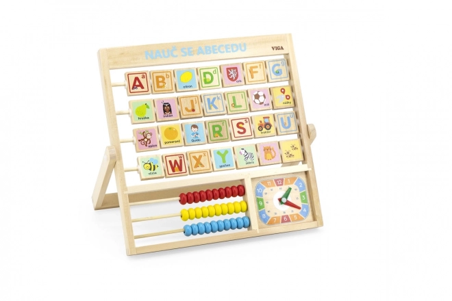 Alphabet et horloge en bois en langue tchèque