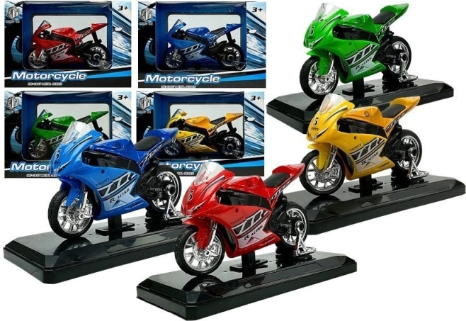 Moto de sport avec sons 1:18 – modèle en métal sur socle