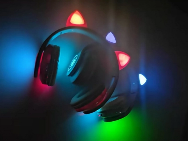 Casque sans fil bluetooth radio fm mp3 oreilles de chat éclairage led