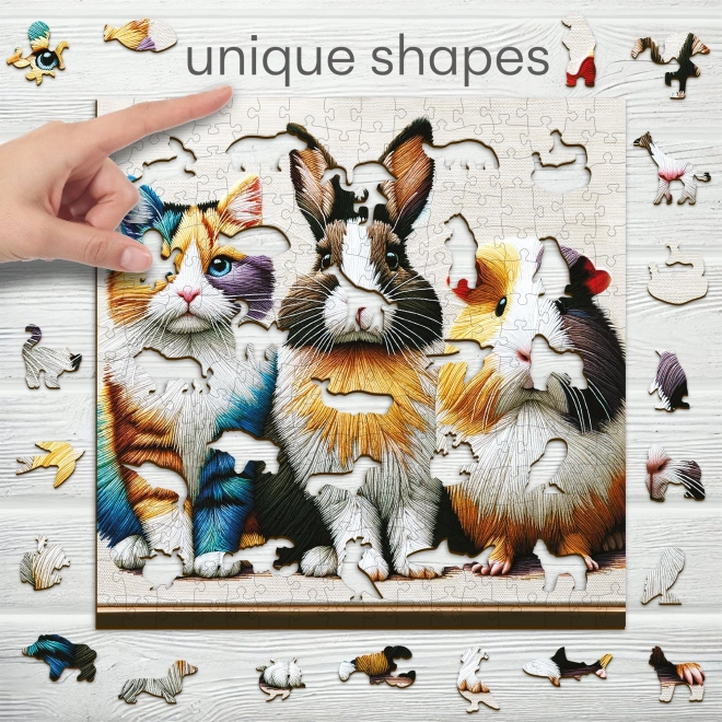 Puzzle en bois Chat, Lapin et Cochon d'Inde 250 pièces de Wooden City