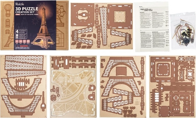 Puzzle 3D en bois RoboTime Rolife Nuit Éclairée Tour Eiffel