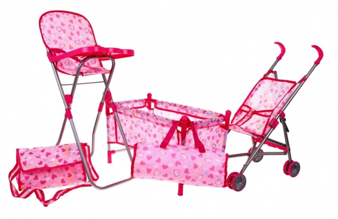 Ensemble d'accessoires pour poupées 3+ Soin de l'enfant + Landau + Chaise de nourrissage + Lit bébé + 2 sacs