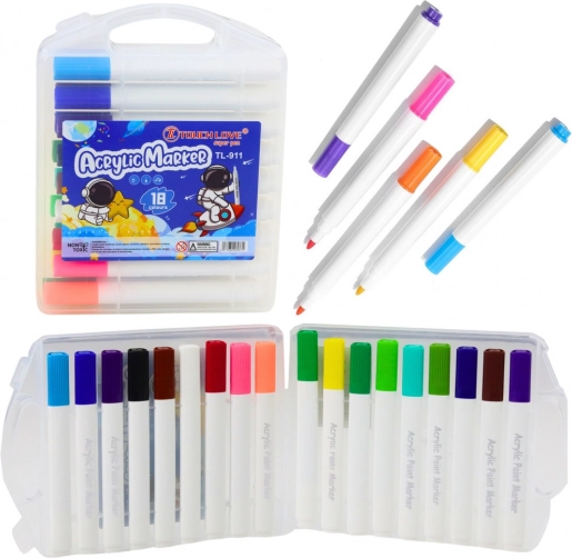 Set de feutres acryliques dans un organiseur 18 pcs