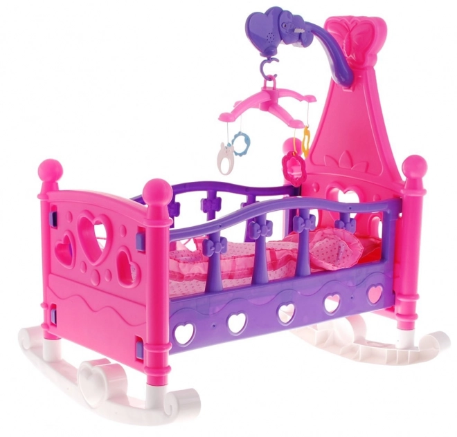 Berceau pour poupées 2 en 1 pour enfants 3+ Mobile avec sons + Linge de lit pour poupées + Maison de jeu