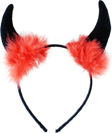Cornes de diablesse en feutrine avec plumes sur serre-tête satiné