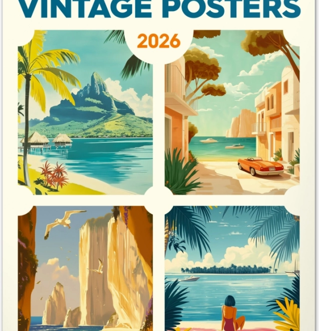 Calendrier mural Vintage affiches Paradis tropicaux 2026