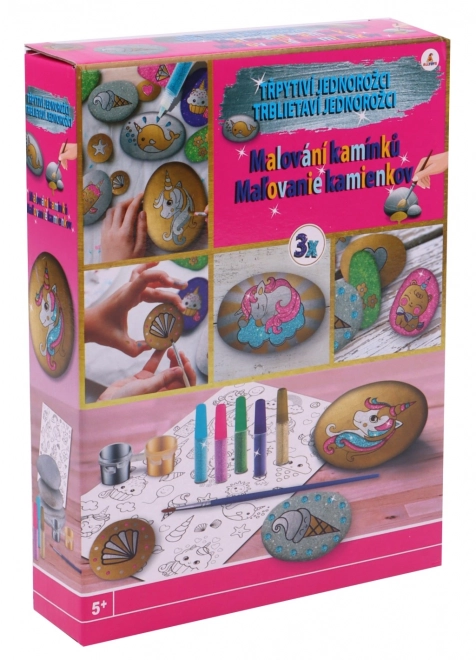 Peinture sur galets pailletés Licorne