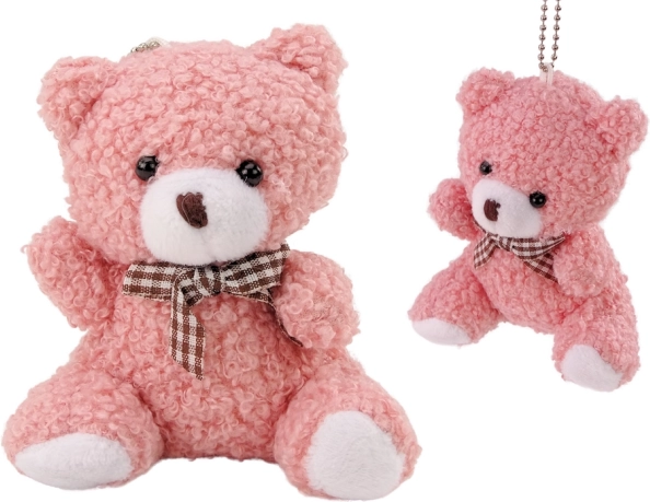 Porte-clés mini ourson en peluche rose 10 cm