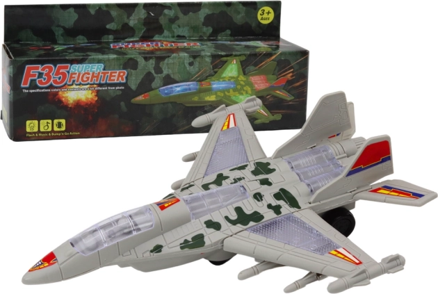 Chasseur militaire F‑35 roulant avec lumières et sons – gris
