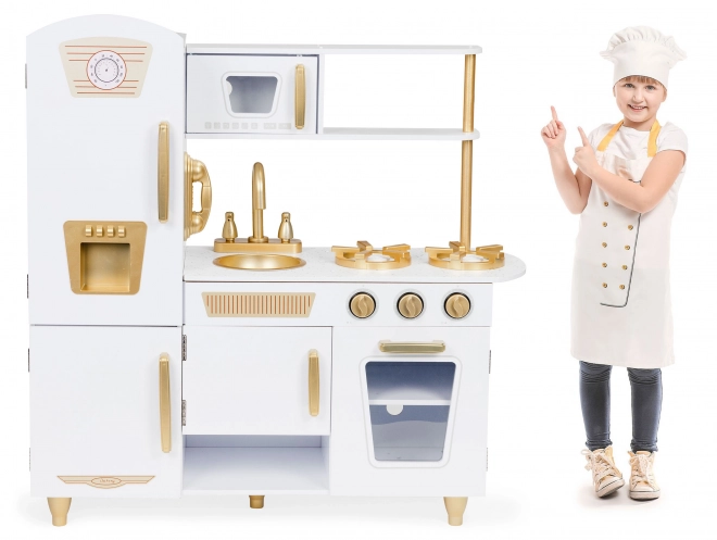 Grande cuisine en bois pour enfants, blanc et or, ECOTOYS