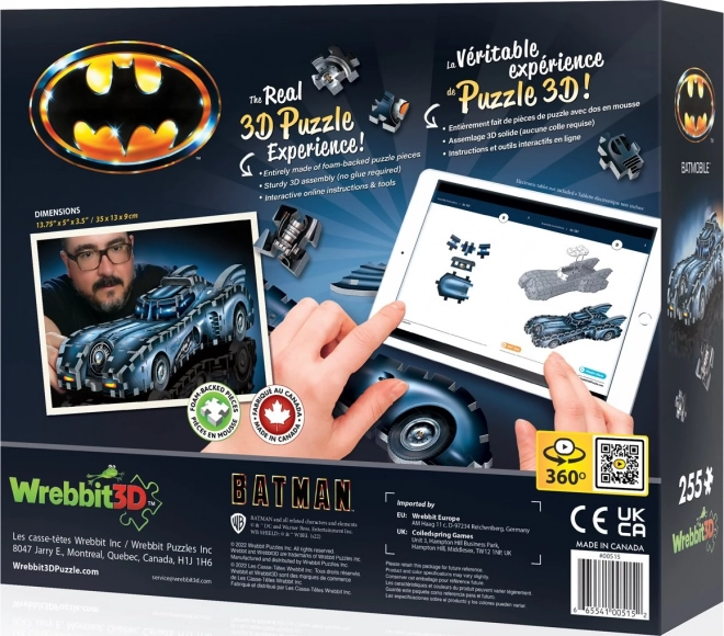 Wrebbit Puzzle 3D Batman: Batmobile 255 pièces