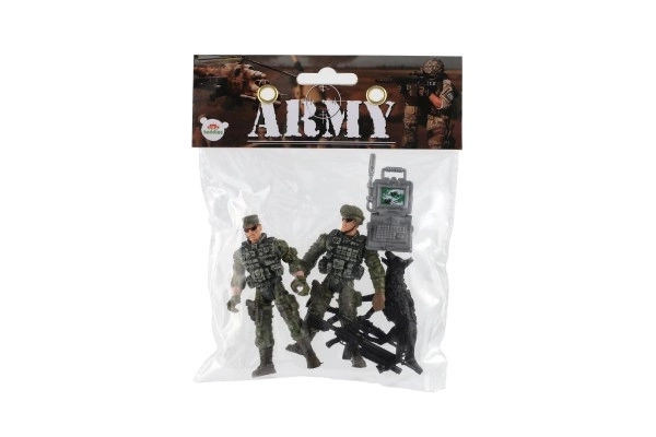 Ensemble soldats avec chien et accessoires 6 pcs en plastique dans un sachet 17x20x3cm