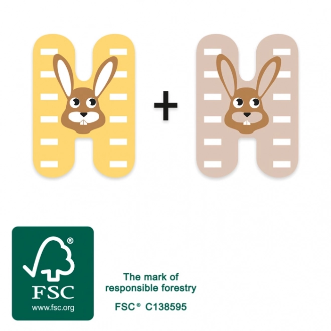 Lettre en bois H avec lapin