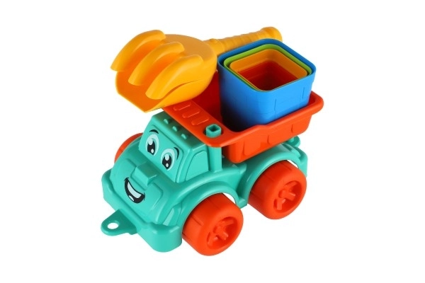 Ensemble pour le sable 6pcs voiture en plastique à roue libre avec accessoires 2 couleurs dans un filet 16x13x21cm 12m+