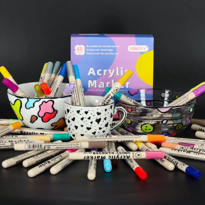 Marqueurs acryliques imperméables pour tissus et pierres, ensemble de 48 pcs