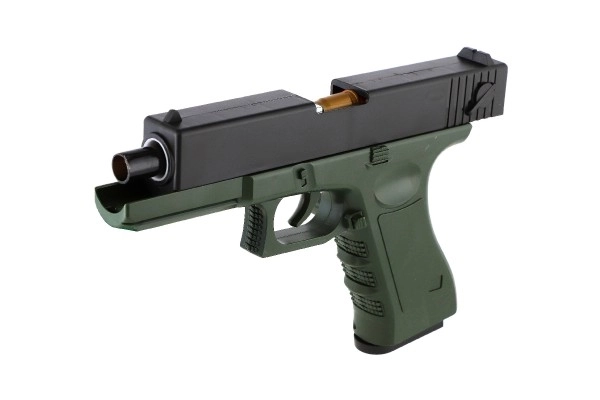 Pistolet en plastique avec munitions en mousse 20cm avec silencieux, cible, 18 munitions dans une boîte de 40x28x4,5cm