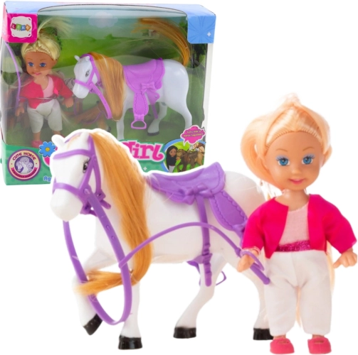 Mini poupée avec cheval – ensemble d’équitation avec selle et bride