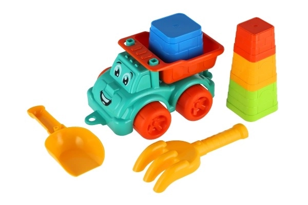 Ensemble pour le sable 6pcs voiture en plastique à roue libre avec accessoires 2 couleurs dans un filet 16x13x21cm 12m+