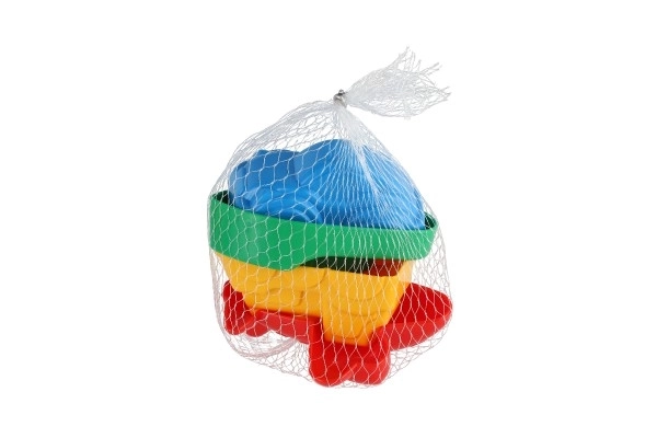 Moules Gâteaux de Sable 4pcs plastique véhicules dans un filet 12m+