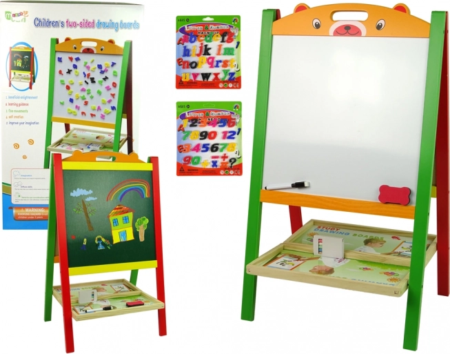 Tableau pour enfants en bois, double face 2-en-1 avec aimants, lettres et chiffres