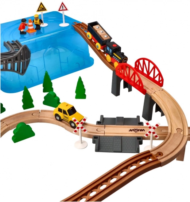 Woody Chemin de fer en bois dans une boîte Ensemble de la mine 63 pcs