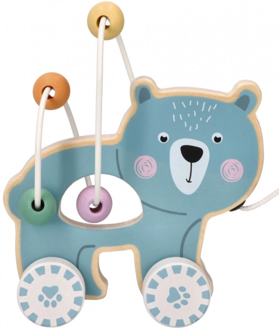 Jouet à tirer en bois pour enfants + perles d'activités - Ourson