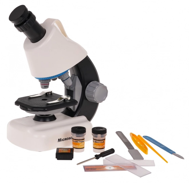 Microscope blanc + tubes à essai et accessoires