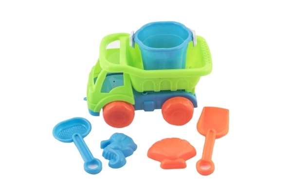 Camion de sable avec accessoires en plastique 16cm 2 couleurs dans le filet