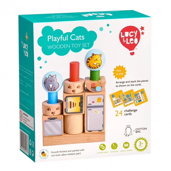 Lucy & Leo Chats Joueurs - Puzzle en Bois avec Modèles