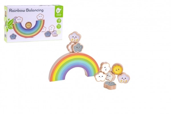 Jeu d'équilibre en bois arc-en-ciel avec nuages