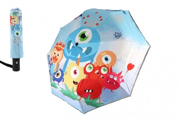 Parapluie Monstre pliant à ouverture automatique tissu/métal 28cm bleu dans un sac