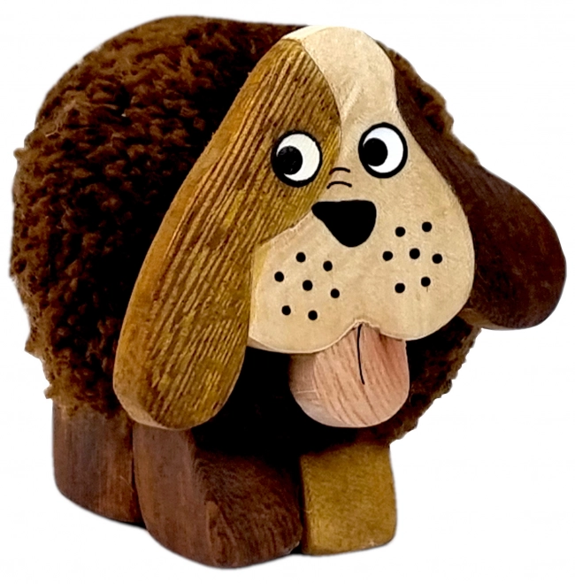 Figurine en bois de chien avec pompon XL
