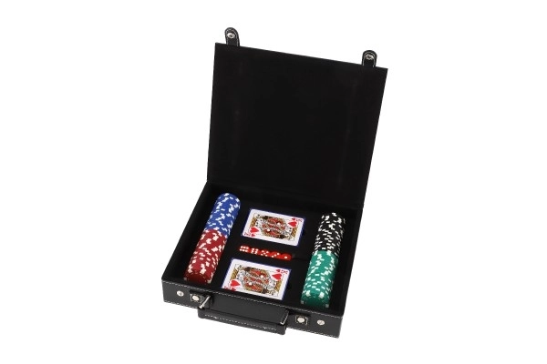Ensemble de poker 100 pièces + cartes + dés dans une mallette en boîte 28x25x8cm