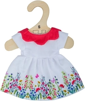 Robe blanche à fleurs avec col rouge pour poupée 25 cm