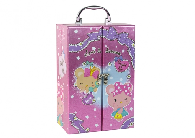 Ensemble cosmétique pour enfants dans une valise rose