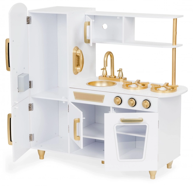 Grande cuisine en bois pour enfants, blanc et or, ECOTOYS