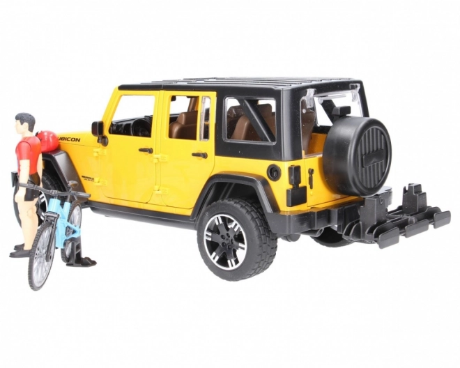 Bruder Jeep Wrangler Rubicon avec cycliste et vélo