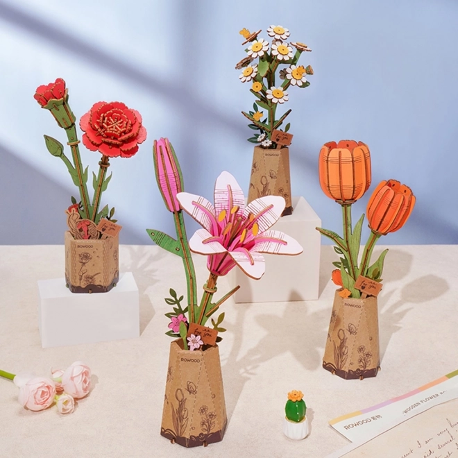 Puzzle 3D en bois RoboTime3D Lys rose