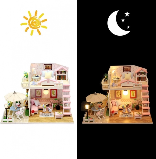 Maison de poupée en bois avec éclairage LED