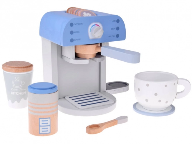 Cafetière bleue en bois avec tasse